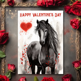 Cartes Pour Fêtes Annuelles Joli Cheval Noir et Coeurs Saint Valentin