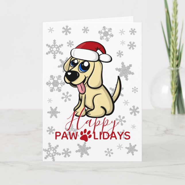Cartes Pour Fêtes Annuelles Joli Chien chiot de Noël avec Santa Hat Funny (Devant)
