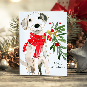 Cartes Pour Fêtes Annuelles Joli chien de Noël avec écharpe et verdure