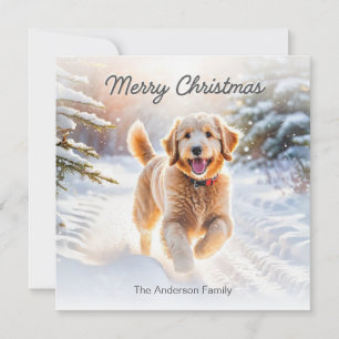 Cartes Pour Fêtes Annuelles Joli chien Goldendoodle dans la neige Joyeux Noël