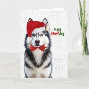 Cartes Pour Fêtes Annuelles Joli chien Husky Drôles de puces Navidog Noël