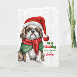 Cartes Pour Fêtes Annuelles Joli chien Shih Tzu drôle puces Navidog avec nom