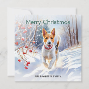 Cartes Pour Fêtes Annuelles Joli chien Terrier Fox dans la neige Joyeux Noël