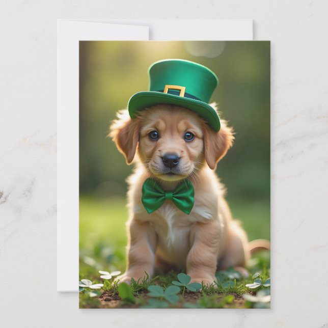 Cartes Pour Fêtes Annuelles Joli chiot avec tenue St. Patrick, shamrock (Devant)