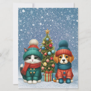 Cartes Pour Fêtes Annuelles Joli chiot et chaton de Noël