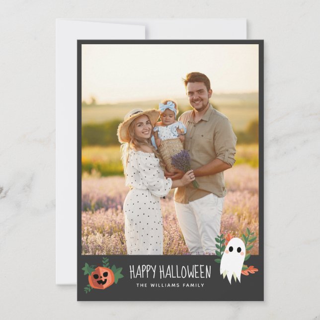Cartes Pour Fêtes Annuelles Joli Citrouille Ghost Halloween Photo (Devant)