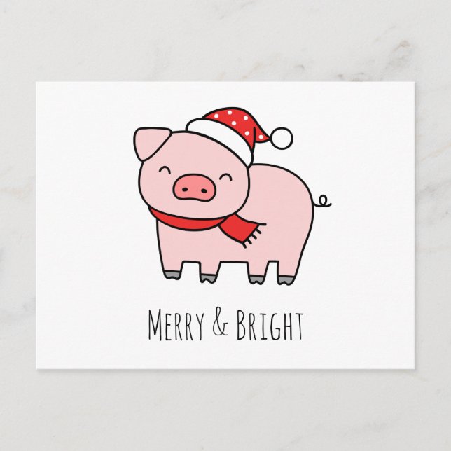 Cartes Pour Fêtes Annuelles Joli Cochon Rose Joyeux Et Clair Simple Minimalist (Devant)