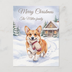 Cartes Pour Fêtes Annuelles Joli Corgi avec un Noël en forêt personnalisé