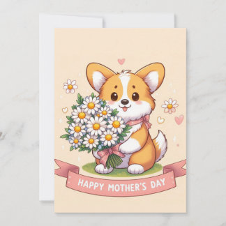 Cartes Pour Fêtes Annuelles Joli corgi de dessin animé avec des marguerites Jo