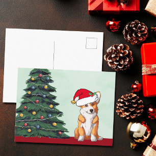Cartes Pour Fêtes Annuelles Joli Corgi sapin de Noël Chien Santa Hat
