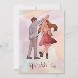 Cartes Pour Fêtes Annuelles Joli couple de danseuses illustrées Saint-Valentin