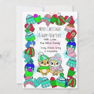 Cartes Pour Fêtes Annuelles Joli Couple de Hiboux sur Branche d'Arbre Noël