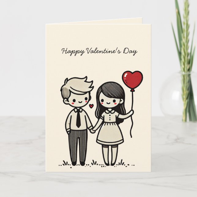 Cartes Pour Fêtes Annuelles Joli Couple Joyeuse Saint-Valentin (Devant)