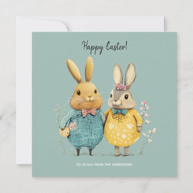 Cartes Pour Fêtes Annuelles Joli couple lapin de Pâques (Devant)