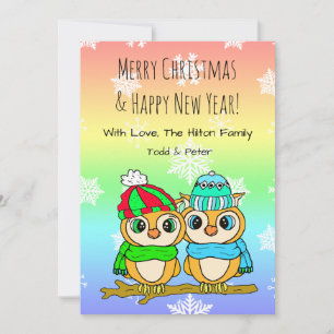 Cartes Pour Fêtes Annuelles Joli couple LGBT de hiboux sur une branche d'arbre