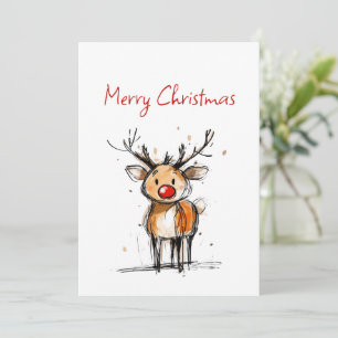 Cartes Pour Fêtes Annuelles Joli croquis du renne Rudolph Joyeux Noël