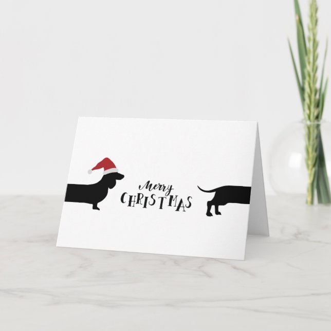 Cartes Pour Fêtes Annuelles Joli dachshund avec chapeau santa Joyeux Noël (Devant)