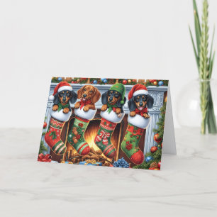 Cartes Pour Fêtes Annuelles Joli Dachshund brun et noir Noël