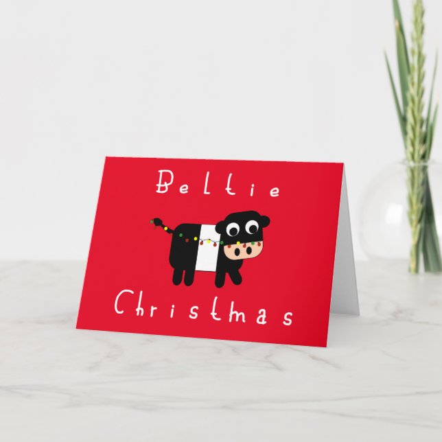 Cartes Pour Fêtes Annuelles Joli dessin Beltie Noël Ceinture Vache Galloway (Devant)