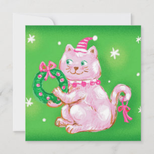 Cartes Pour Fêtes Annuelles Joli dessin de Noël Chat tenant une couronne