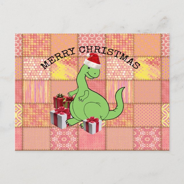 Cartes Pour Fêtes Annuelles Joli dinosaure de Noël Père Noël (Devant)