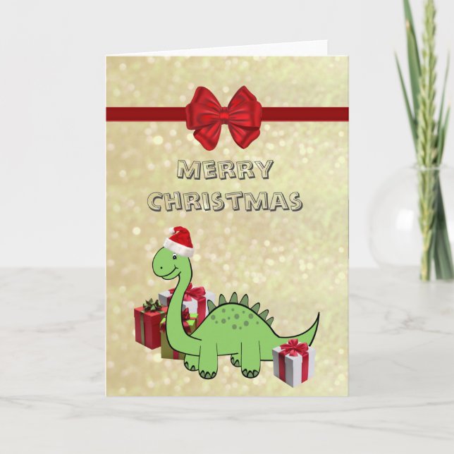 Cartes Pour Fêtes Annuelles Joli dinosaure de Noël Père Noël (Devant)
