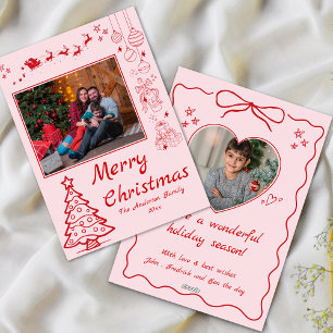 Cartes Pour Fêtes Annuelles Joli doodé Noël personnalisé 2photo rose
