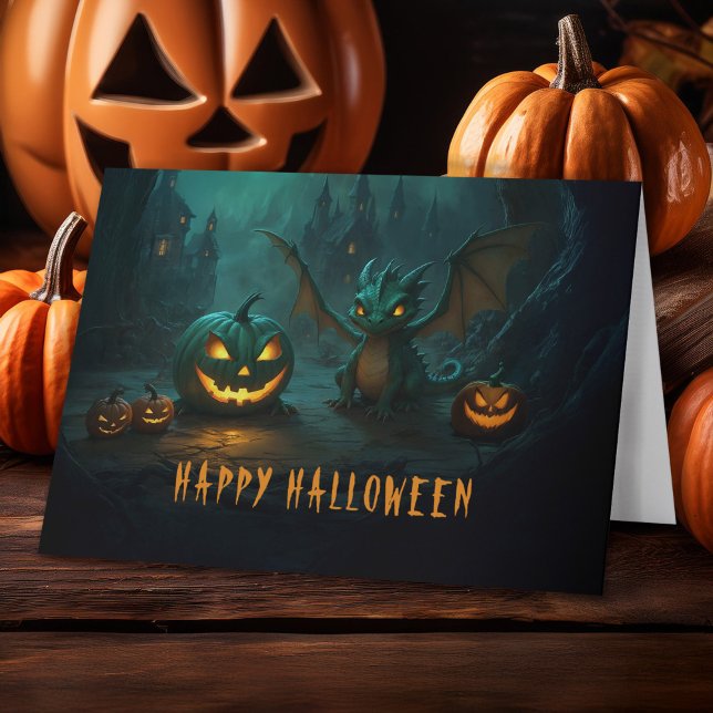 Cartes Pour Fêtes Annuelles Joli dragon d'Halloween avec des citrouilles effra (Créateur téléchargé)