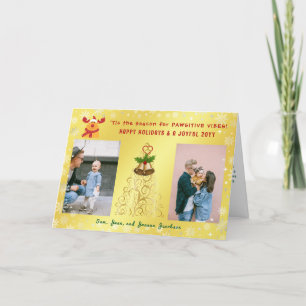 Cartes Pour Fêtes Annuelles Joli Drôle Rudolph 2 Photos Joyeuses Fêtes Doré