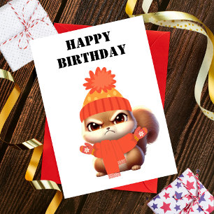 Cartes Pour Fêtes Annuelles Joli écureuil en colère emmitouflé, anniversaire d