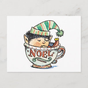 Cartes Pour Fêtes Annuelles Joli elfe de Noël de dessin animé dormant dans une