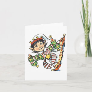 Cartes Pour Fêtes Annuelles Joli Elfe Heureux Dançant, Dessin Animé de Noël Ré
