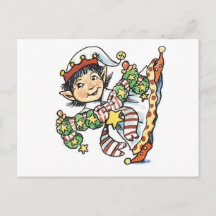 Cartes Pour Fêtes Annuelles Joli Elfe Heureux Danse, Dessin Animé de Noël Rétr
