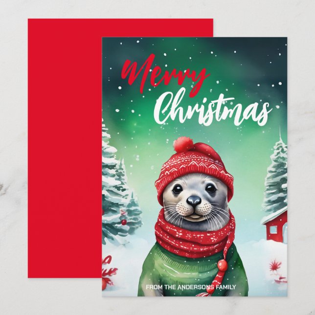 Cartes Pour Fêtes Annuelles Joli enfant MOM Seal père Noël Noël (Devant / Derrière)