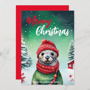 Cartes Pour Fêtes Annuelles Joli enfant MOM Seal père Noël Noël
