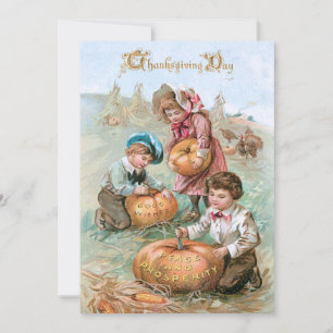 Cartes Pour Fêtes Annuelles Joli Enfants Vintages Carving Citrouilles