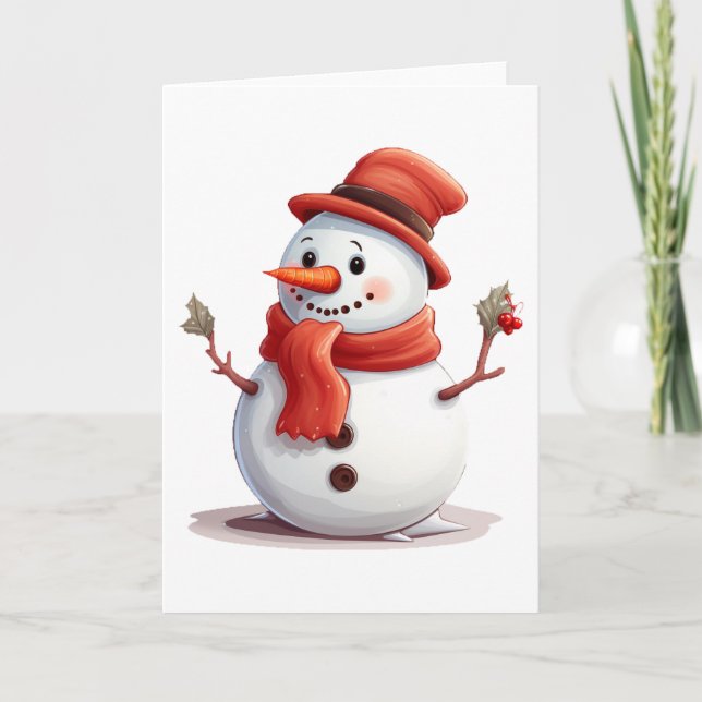 Cartes Pour Fêtes Annuelles Joli et adorable bonhomme de neige BLANK  (Devant)