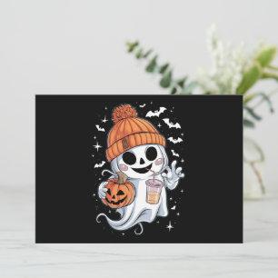 Cartes Pour Fêtes Annuelles Joli Fantôme Buvant du Café Halloween Café Glacé