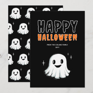 Cartes Pour Fêtes Annuelles Joli Fantôme Orange et Noir Épouvantable Joyeux Ha