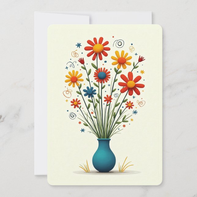 Cartes Pour Fêtes Annuelles Joli Fleur Joli Appartement Floral Bouquet Vase (Devant)