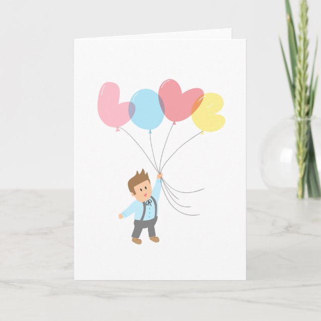 Cartes Pour Fêtes Annuelles Joli garçon avec des ballons aux lettres qui épell (Devant)