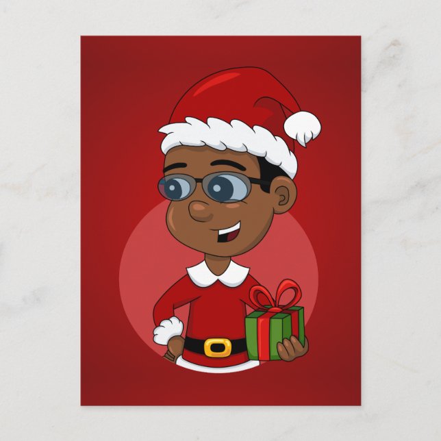Cartes Pour Fêtes Annuelles Joli garçon de Noël afro-américain avec lunettes (Devant)