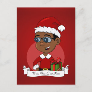 Cartes Pour Fêtes Annuelles Joli garçon de Noël afro-américain avec lunettes