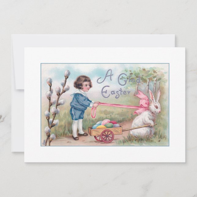 Cartes Pour Fêtes Annuelles Joli garçon Vintage, lapin de Pâques et oeufs durs (Devant)