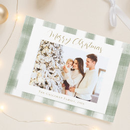 Cartes Pour Fêtes Annuelles Joli Gingham Vert à Carreaux Photo de Noël Personn