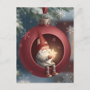 Cartes Pour Fêtes Annuelles Joli gnome à l'intérieur d'un ornement de Noël rou
