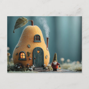 Cartes Pour Fêtes Annuelles Joli gnome debout près d'une chaumière de fée de p