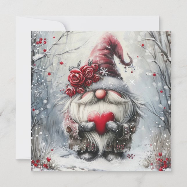 Cartes Pour Fêtes Annuelles Joli gnome d'hiver avec cœur rouge (Devant)