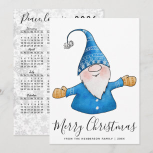 Cartes Pour Fêtes Annuelles Joli Gnome en Bleu Calendrier 2026 Joyeux Noël