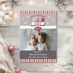 Cartes Pour Fêtes Annuelles Joli Gnome pour les Fêtes Nordique Gris Rouge Rose